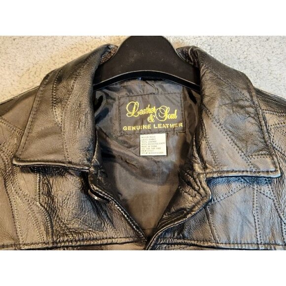 Vintage Black Leather Patchwork Blazer Womens Medium Leather and Soul - Picture 4 of 16